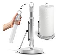 Stainless Steel Paper Towel Holder with Tension Arm and Spray Pump - One-Handed Tear, Smart Traction System, Heavy Duty Suction Cups, Weighted Base, Kitchen Towel Dispenser for Countertop Use (Silver)