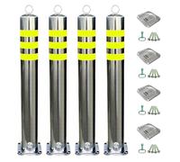 Stainless Steel Parking Barrier Removable, Traffic Safety Bollard Post, Parking Bollards Post with Reflective Tape for Traffic Sensitive Areas(Yellow-4PCS,100cm/39.4in)