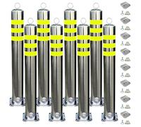 Stainless Steel Parking Barrier Removable, Traffic Safety Bollard Post, Parking Bollards Post with Reflective Tape for Traffic Sensitive Areas(Yellow-8PCS,100cm/39.4in)