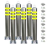 Stainless Steel Parking Barrier Removable, Traffic Safety Bollard Post, Parking Bollards Post with Reflective Tape for Traffic Sensitive Areas(Yellow-6PCS,60cm/23.6in)