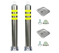 Stainless Steel Parking Barrier Removable, Traffic Safety Bollard Post, Parking Bollards Post with Reflective Tape for Traffic Sensitive Areas(Yellow-2PCS,60cm/23.6in)