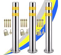 Stainless Steel Parking Bollards, Removable with Reflective Strips, Easy Installation for Car Parks, Driveways, Sidewalks, Bike Paths, 4PCS, 11.4x50CM