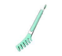 Stainless Steel Pasta Tong with Silicone Tips Non Slip Food Serving Tongs for Nood Les Spaghetti Kitchen Cooking Baking BBQ Tools Bakeware for Air Fryer Oven XL (Green, 25.7x5.8cm)