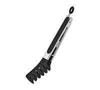 Stainless Steel Pasta Tong with Silicone Tips Non Slip Food Serving Tongs for Nood Les Spaghetti Kitchen Cooking Baking BBQ Tools Bakeware for Air Fryer Oven XL (Black, 25.7x5.8cm)