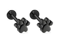 Stainless Steel Paw Cartilage Stud Earrings for Women 16G Cute Dog Cat Paw Print Flat Back Earrings Studs Labret Monroe Lip Rings Animal Statement Conch Helix Tragus Body Piercing Jewelry (Black)