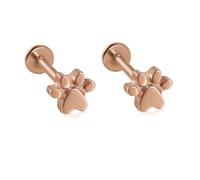 Stainless Steel Paw Cartilage Stud Earrings for Women 16G Cute Dog Cat Paw Print Flat Back Earrings Studs Labret Monroe Lip Rings Animal Statement Conch Helix Tragus Body Piercing Jewelry (Rose Gold)