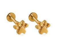 Stainless Steel Paw Cartilage Stud Earrings for Women 16G Cute Dog Cat Paw Print Flat Back Earrings Studs Labret Monroe Lip Rings Animal Statement Conch Helix Tragus Body Piercing Jewelry (Gold)