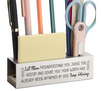 Stainless Steel Pencil Holder with Faith Inspirational Quote, Christian Office Gift for Women Men, Religious Desk Organizer for Pens Sticky Notes Ruler, Motivational Bible Decor - FBA392