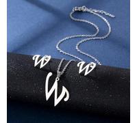 Stainless Steel Pendant Necklace Ear Studs Set Fashion Letter Adjustable Chain Present For Man Woman Pendant Necklace