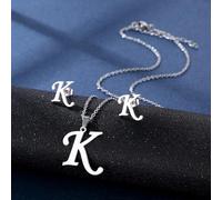Stainless Steel Pendant Necklace Ear Studs Set Fashion Letter Adjustable Chain Present For Man Woman Pendant Necklace