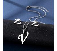 Stainless Steel Pendant Necklace Ear Studs Set Fashion Letter Necklace Adjustable Chain Present For Man Woman Pendant