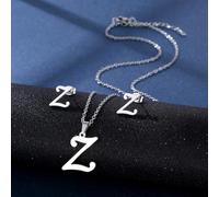 Stainless Steel Pendant Necklace Ear Studs Set Fashion Letter Necklace Adjustable Chain Present For Man Woman Pendant
