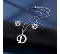 Stainless Steel Pendant Necklace Ear Studs Set Fashion Letter Necklace Adjustable Chain Present For Man Woman Pendant