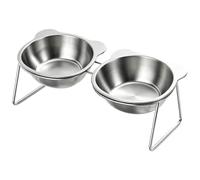 Stainless Steel Pet Bowl, 15° Tilted Elevated Cat Bowls, cute Bear Shape Raised Feeder For Cat Food And Water, Silver 2 Bowls