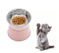 Stainless Steel Pet Bowl, No Slip Heightening Kitten Double Kitten Food Bowls Dish Neater Feeder for Daily Feeding Pets (Pink【High Double Bowl】)