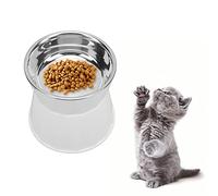 Stainless Steel Pet Bowl, No Slip Heightening Kitten Double Kitten Food Bowls Dish Neater Feeder for Daily Feeding Pets (White [High Double Bowl])
