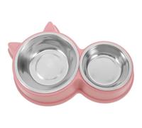 Stainless Steel PET Bowl Raised Double Dish Feeder for Cats and Dogs | Pink PVC Base, Removable Dishes, Stable Design, Easy Cleaning, Medium Pets, Modern Chic Feeding Setup