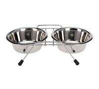 STAINLESS STEEL PET FEEDING BOWL DOUBLE DINER DOG CAT FOOD STATION WATER DISH