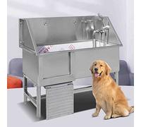 Stainless Steel Pet Grooming Tub with Ramp, Sprayer, and Drain Kit for Easy Dog Bathing