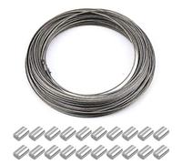 Stainless Steel Picture Frame Hanging Wire - 1.5 mm x 30 m Heavy Duty Garden Craft Wire with 20 Aluminum Crimping Sleeves