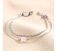 Stainless Steel Pink Stone Double Layered Chain Bracelet lisa angel Silver One Size