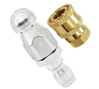Stainless Steel Pipe Jetting Nozzle For 5000 PSI Pressure Washer Systems Featuring Rear Thrust Jets And 1/4 Quick Connect To 1/4 NPT Female Adapter(B)