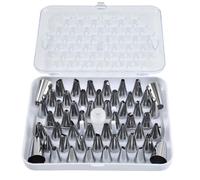 Stainless Steel Piping Tips Set, 52-pc Silver Stainless Steel Baking Kit with Piping Nozzles Flower Tips Soluble Bean Tools