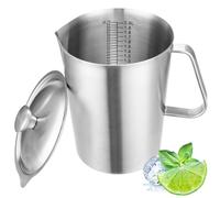 Stainless Steel Pitcher with Lid, 2 L/70 oz Measuring Cup with Dual-Scale Markings, Milk Frothing Jug, Large Beaker for Espresso Machine, Hot/Cold Water, Latte Art, Iced Tea, Coffee Drinks