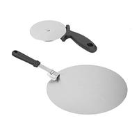 Stainless Steel Pizza Peel Shovel with Folding Handle, Pizza Spatula and Cutter Wheel Set, Ergonomic PP Grip for Home and Commercial Baking, Easy Storage Pizza Serving (30.5cm / 12in)