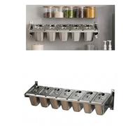Stainless Steel Pizza Topping Station, Wall Mounted Garnish Organizer with Rack & Lids, Condiment Food Pans for Buffet & Salad Bar (7 Grids)