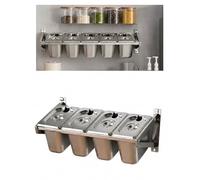 Stainless Steel Pizza Topping Station, Wall Mounted Garnish Organizer with Rack & Lids, Condiment Food Pans for Buffet & Salad Bar (7 Grids)
