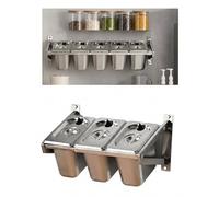 Stainless Steel Pizza Topping Station, Wall Mounted Garnish Organizer with Rack & Lids, Condiment Food Pans for Buffet & Salad Bar (7 Grids)