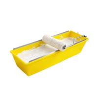 Stainless Steel Plasterers Mud Pan 14 Inch Mud Pan Multifunctional Anti | Slip Grip Construction Workers Easy Clean Drywall Plastering Tray Paint(Yellow)