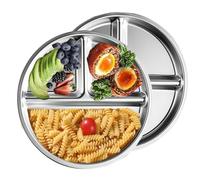 Stainless Steel Plates 2 Packs, 9" Portion Control Platter Divided Plates Suitable for Bariatric Weight Loss, Adults,Dinner Shool Lunch Dishes Picky Eaters Campers picinc, Food Tray, Non Toxic (2)