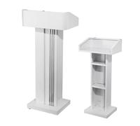Stainless Steel Podium Stand with Storage White & Black Small Reception Desk for Church Pulpit Conference Classroom Wedding Events