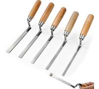 Stainless Steel Pointing Trowel Set with Wooden Handles, 5 Piece 6/8/10/12/15 mm Finger Pointing Tool for DIY Brick Gap Repairs