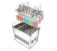 Stainless Steel Popsicle Molds Rack with Wooden Sticks and Bonus Cleaning Brush, Round Head Metal Molds(Silver)