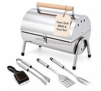 Stainless Steel Portable Charcoal BBQ Twin Grill with Tools