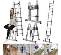 Stainless Steel Portable Folding Extendable Telescopic Ladder with Stabilizer Bar - Multi-purpose, EN131 Standard, Max Load 330LBS (1.9+1.9 M) for Home, Office, Loft Use