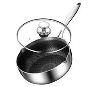 Stainless Steel Pot - 9.44x6.29 Inch Boiling Pots for Uniform Heating, Honeycomb Non-stick with Rust Lid, Kitchen Utensils for Commercial Coffee Shop