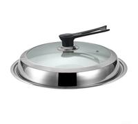 Stainless Steel Pot Cover with Glass Lid for Large Iron For Woks Featuring Upright Stand Design to Save Counter Space (34CM)