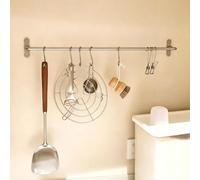 Stainless Steel Pot Rail, Wall Mount Kitchen Utensil Hanger with 5 S-Hooks | Heavy-duty Stainless Steel Hanging Bar Holds Up to 33 Lbs. One-piece Molded Brackets, for Home Storage(30cm/11in)