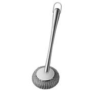 Stainless Steel Pot Scourer - Long Handle Scrubbing Brush, Flexible Heavy Duty Cleaner, Easy Storage, 32x10x10cm Design | Utility Accessory for Bowls Pans Pots Kitchen Sink Dish Cleaning