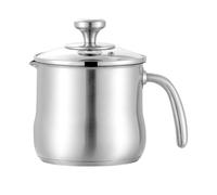 Stainless Steel Pot with Glass Lid, 2 Litre Milk Pan, Lid with Steam Hob, Handle, Pourer and Non-Slip Plastic Handle, Induction Cooking Pot for All Hobs