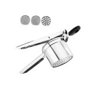 Stainless Steel Potato Masher Manual Silicone Handle Potato Ricer Maker Hand Press with 3 Interchangeable Discs(Black)