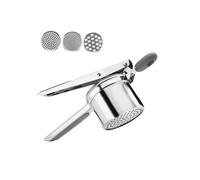 Stainless Steel Potato Masher Manual Silicone Handle Potato Ricer Maker Hand Press with 3 Interchangeable Discs(Grey)