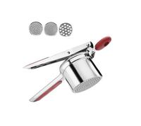 Stainless Steel Potato Masher Manual Silicone Handle Potato Ricer Maker Hand Press with 3 Interchangeable Discs(Red)