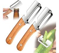 Stainless Steel Potato Peeler, Premium Vegetable Peeler with Wooden Handle, 2-in-1 Ergonomic Non-Slip Handle Sharp Blade Kitchen Tool for Fruit Apple Potato Pumpkin Papaya (2 Pcs)