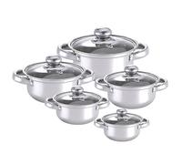 Stainless Steel Pots and Pans Set,10-Piece Kitchen Cookware Set Induction Pot with Glass Lids,16cm-18cm-20cm-22cm-24cm for All Types of Stoves