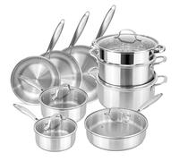 Stainless Steel Pots and Pans Set - 14pcs Cookware with Glass Lids - Induction Hob Pot Set - Cooking Saucepan Pots & Frying Pan Set - by Nuovva